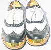Men VENICE Gold Toe Golf Shoes-Faux Black Crocodile /white wing tip