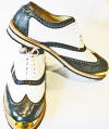 Men VENICE Gold Toe Golf Shoes-Faux Black Crocodile /white wing tip